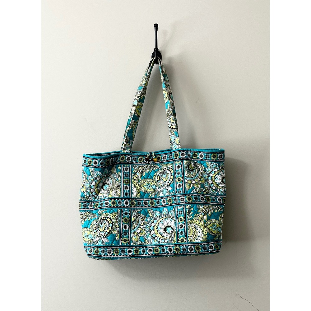 Vera Bradley Mediterranean Blue Paisley Quilted Cotton Tote Shoulder Bag